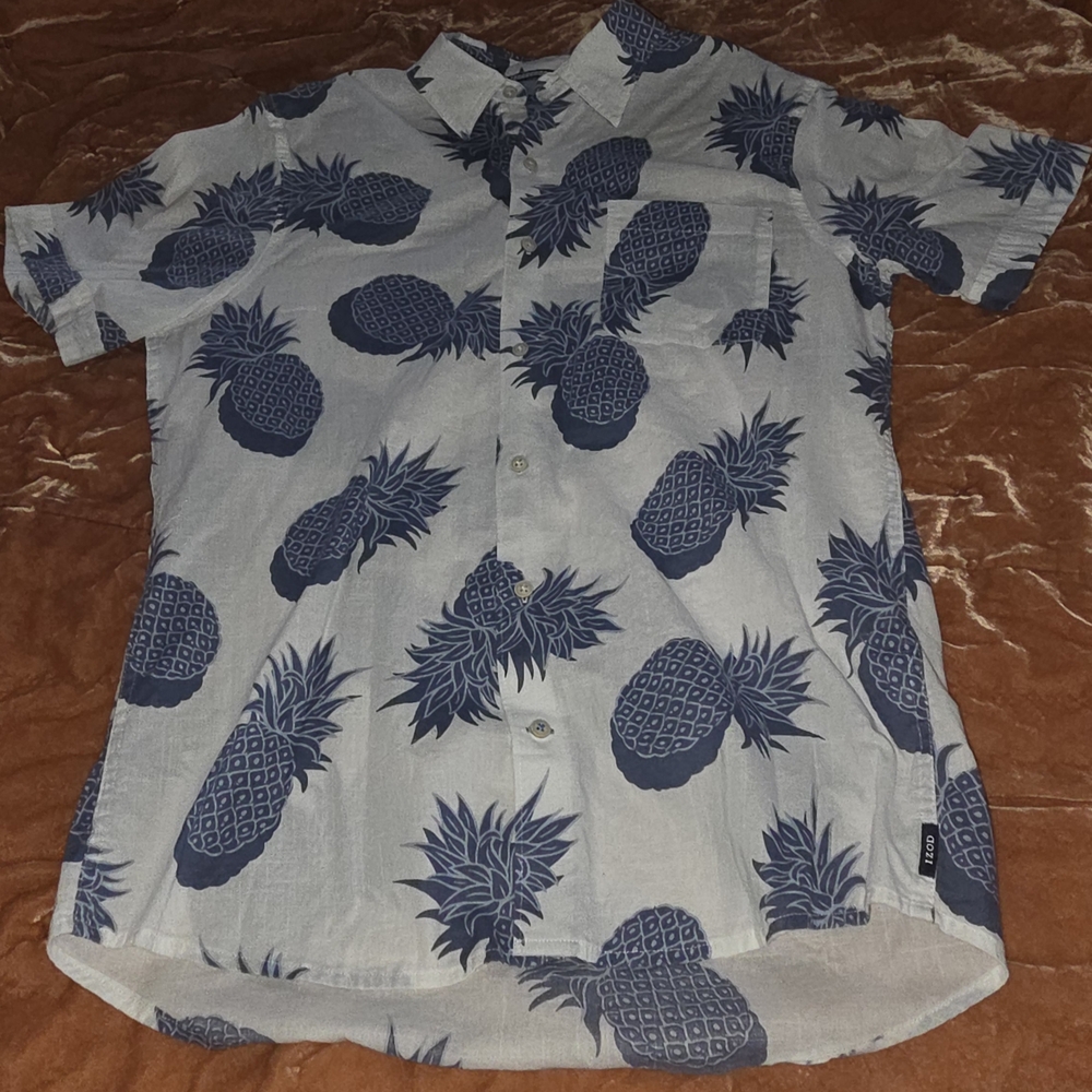 Izod Blue Pineapple Print Casual Shirt